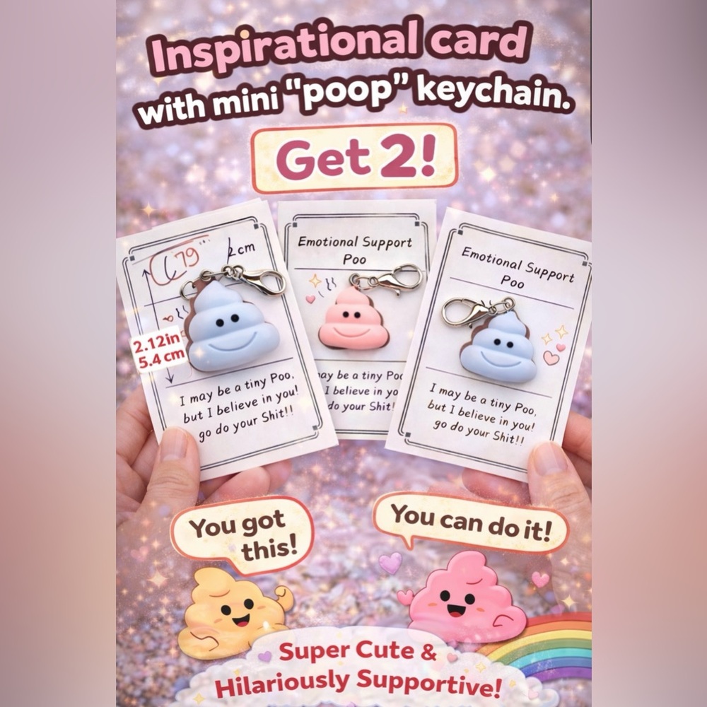 Mini “Poop” Keychain and card; Emotional Support Card CUTE!!!